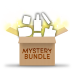 Box labeled mystery bundle with items inside