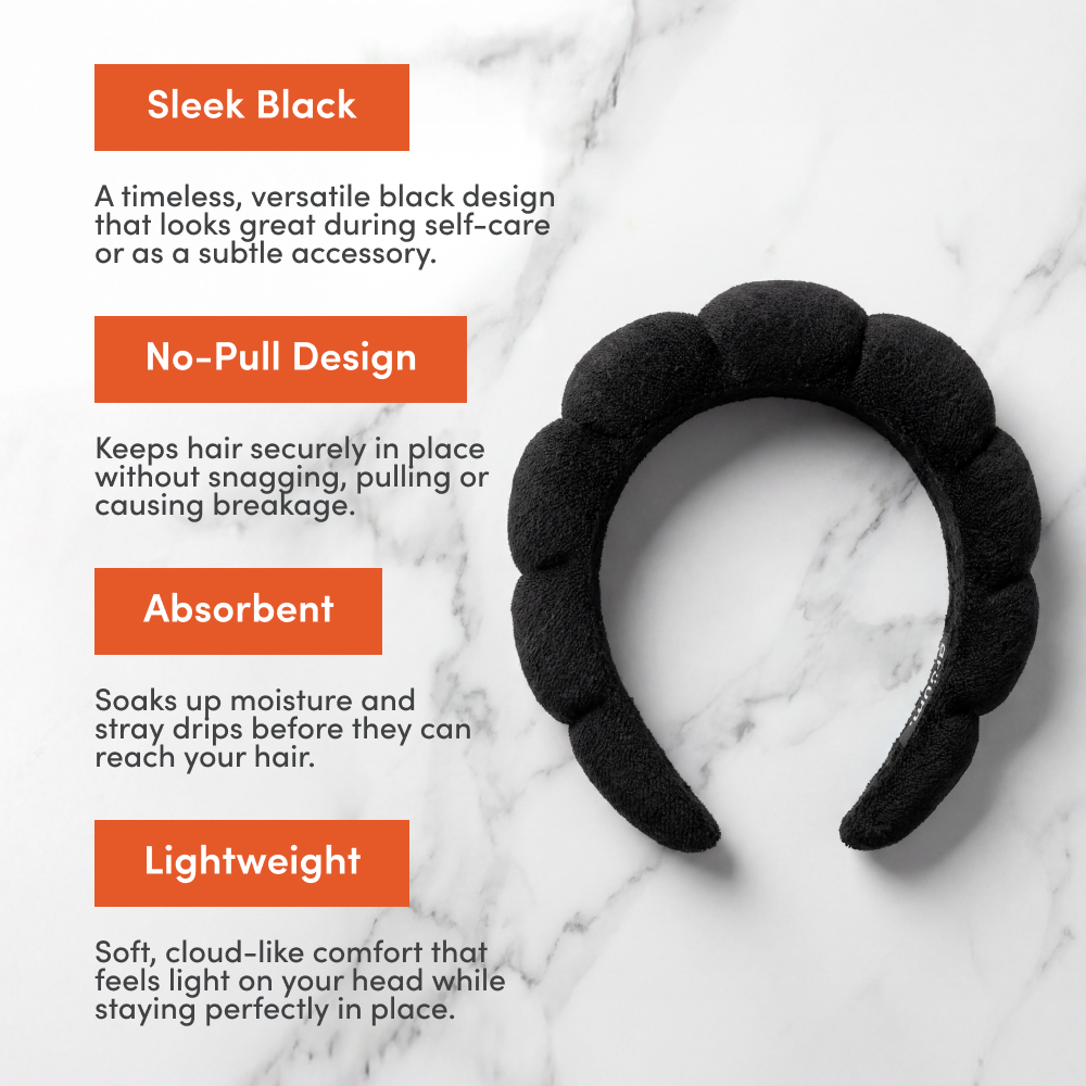 Black headband with features described