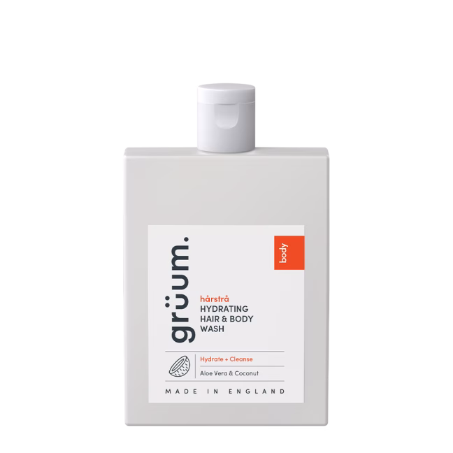 Hydrating hair and body wash bottle.