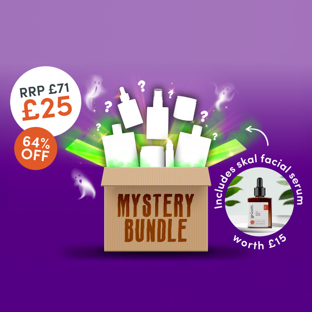 Mystery bundle box with skincare items.