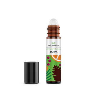Roll-on bottle with colorful label.