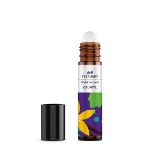 Roll-on perfume bottle with open cap.