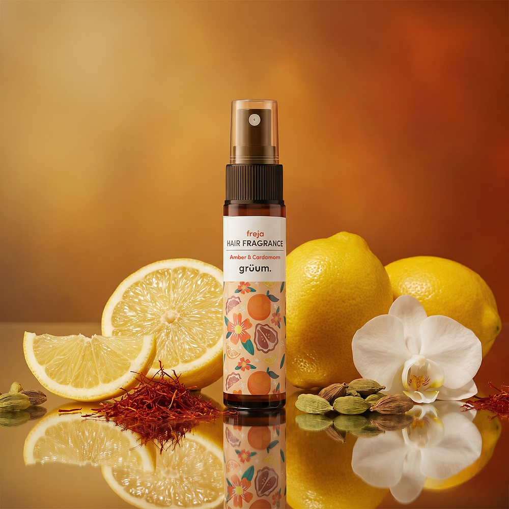 Hair fragrance with lemons and spices.