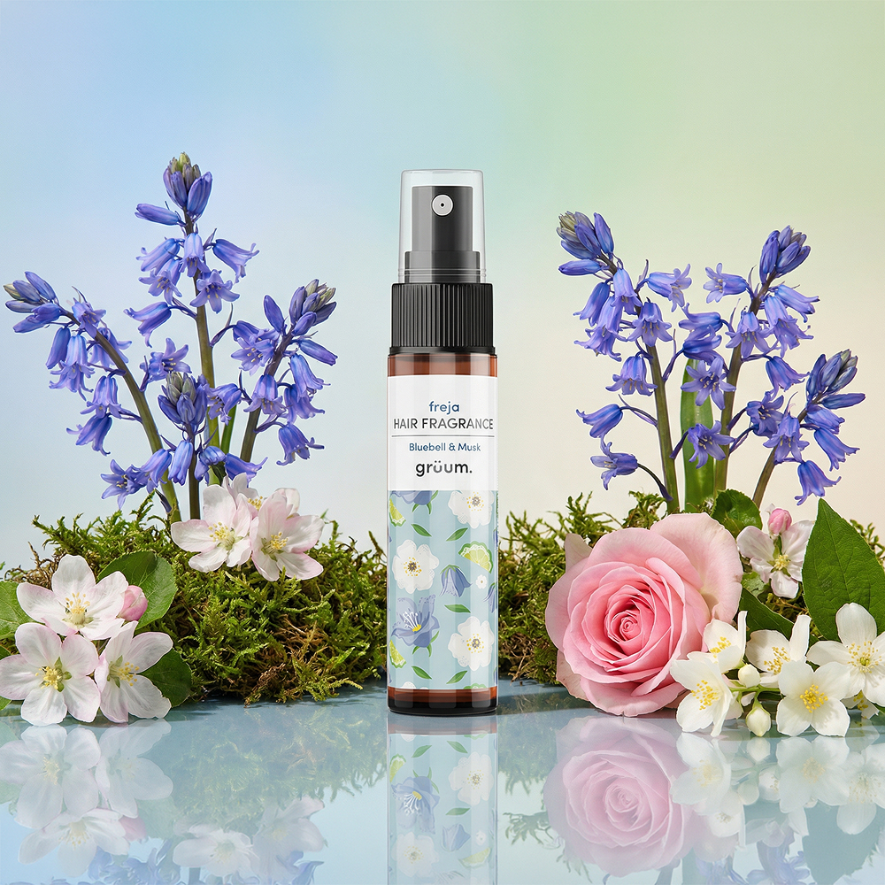 Floral fragrance bottle with bluebells.