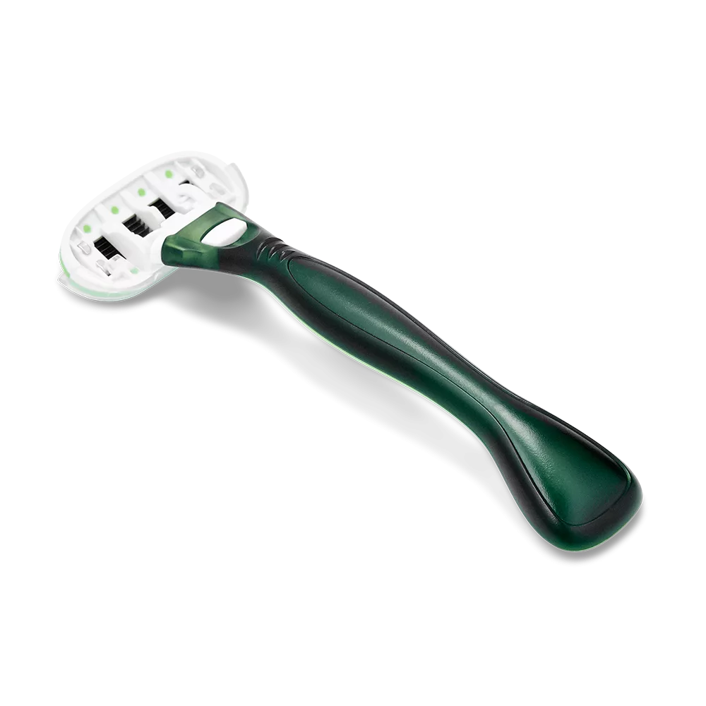 Green handled razor with four blades