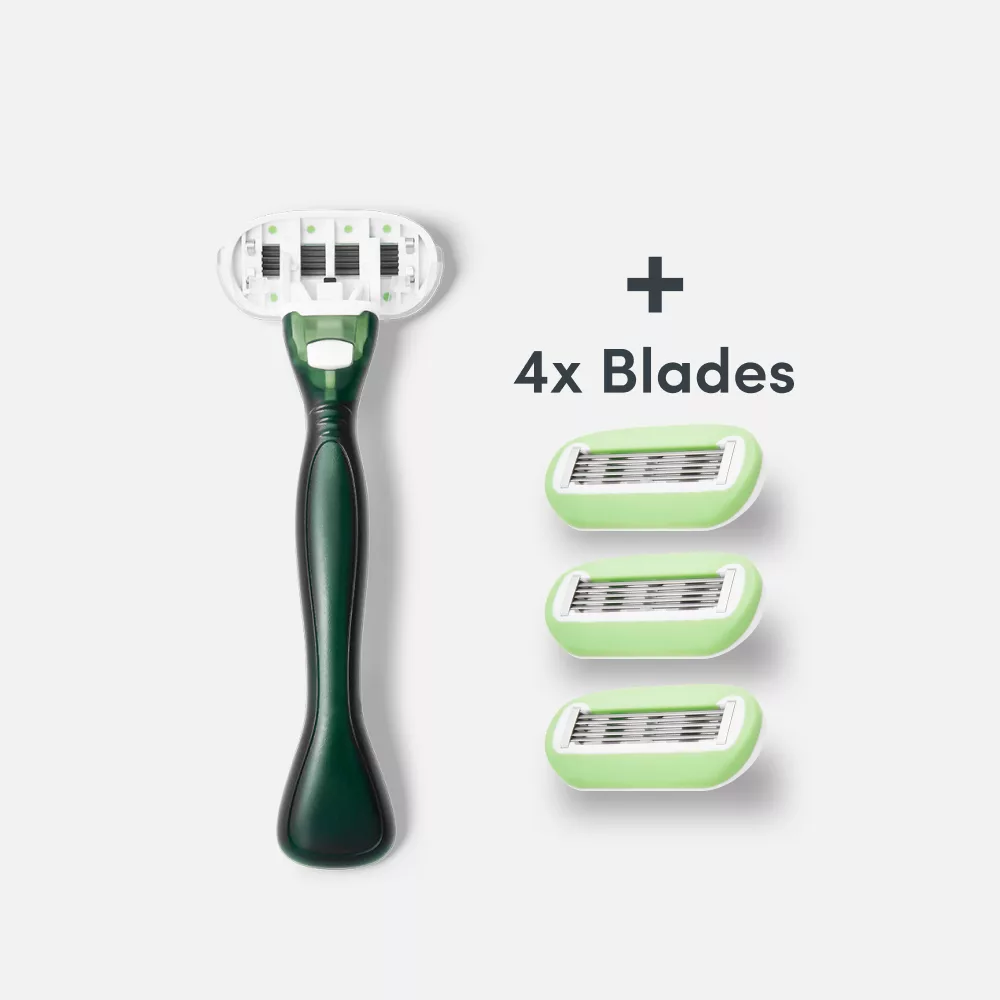 Razor with four replacement blades