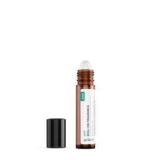 Roll-on fragrance bottle with cap off.