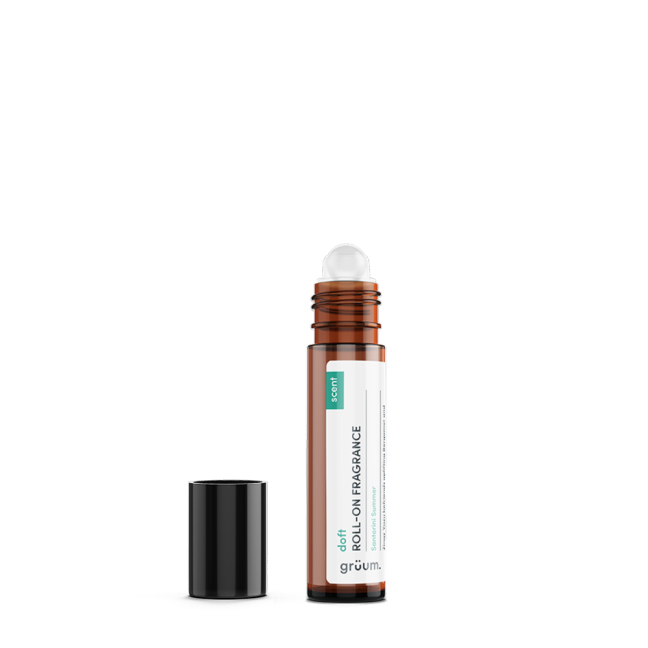 Roll-on fragrance bottle with cap off.