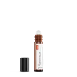 Brown roller bottle with black cap removed.