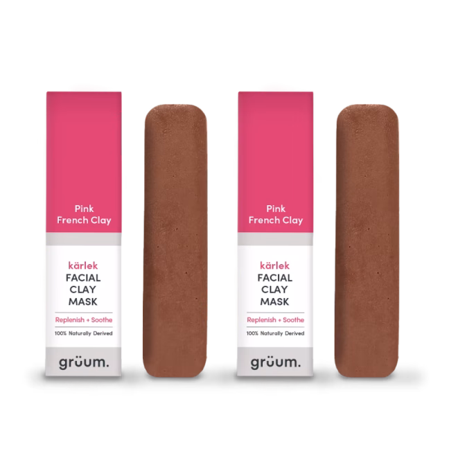 Two pink clay facial masks.