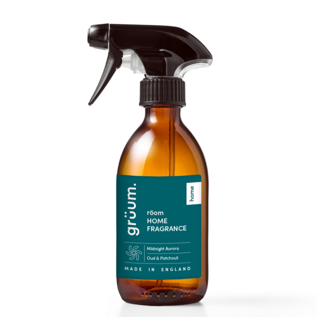 Brown spray bottle with label