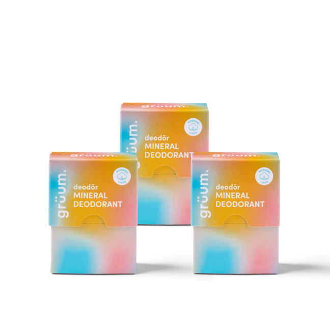 Three colorful deodorant boxes.