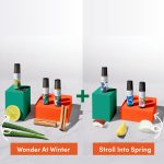 Two sets of essential oil bottles with ingredients.