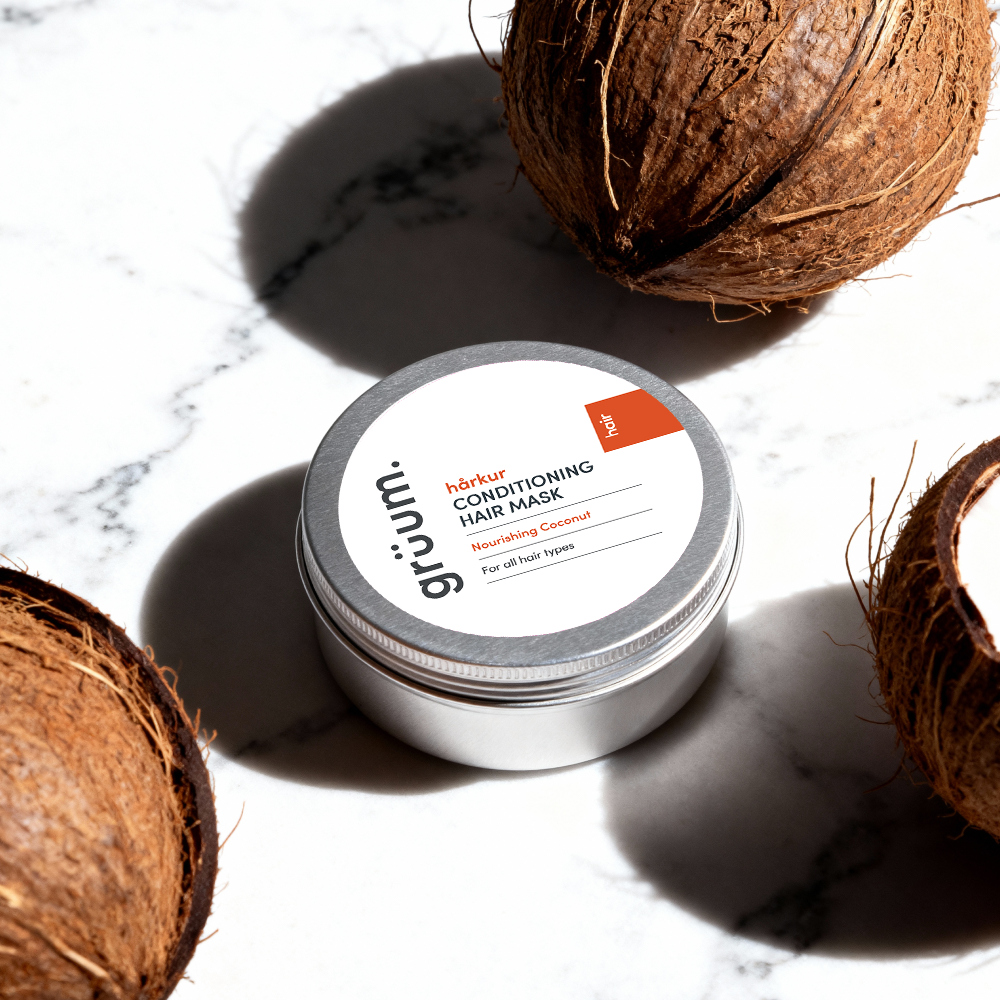 Hair mask tin with coconuts