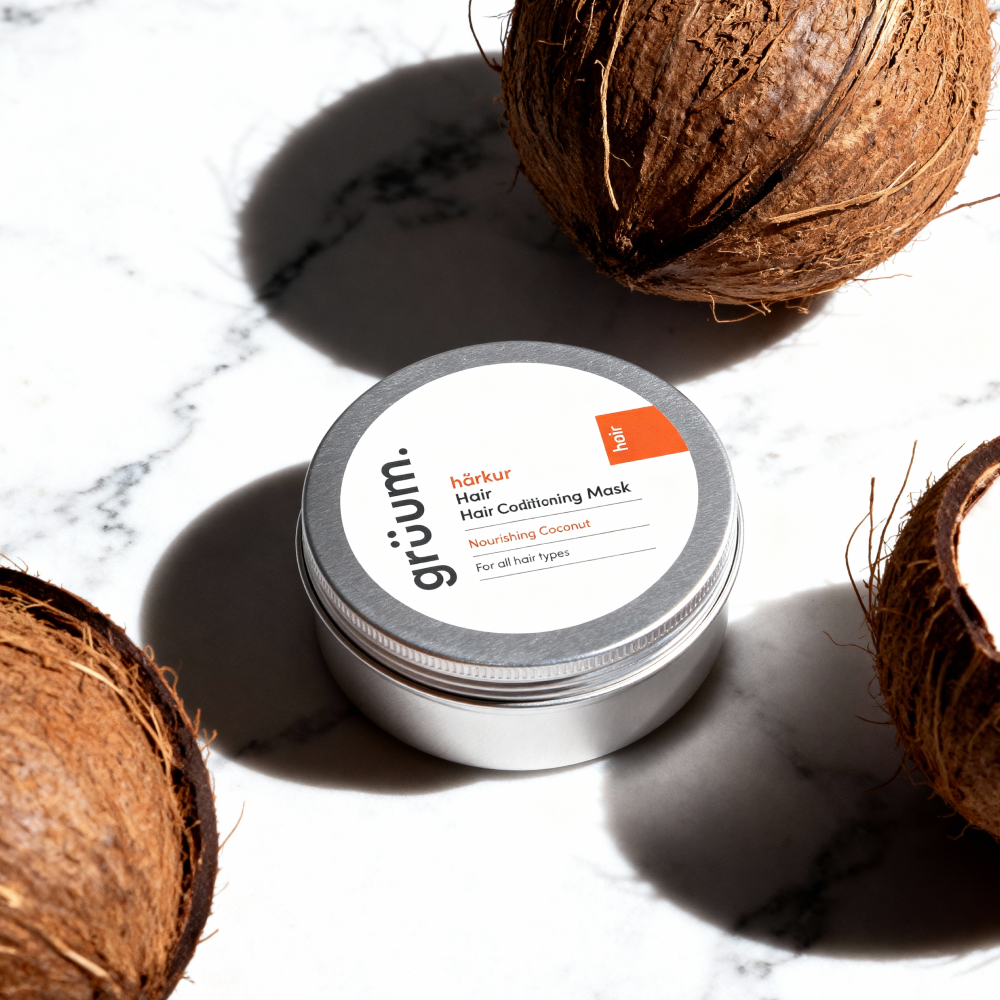 Hair conditioning mask with coconuts.