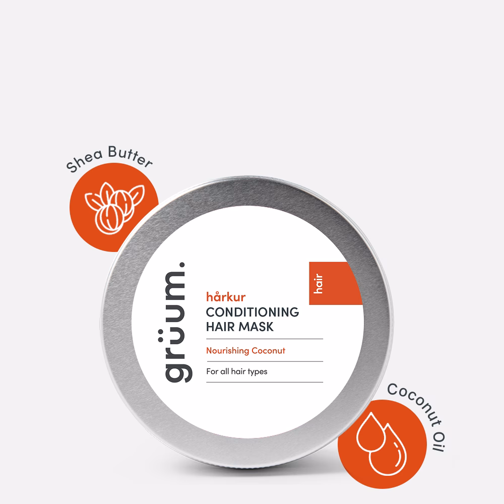 Conditioning hair mask packaging with ingredients.