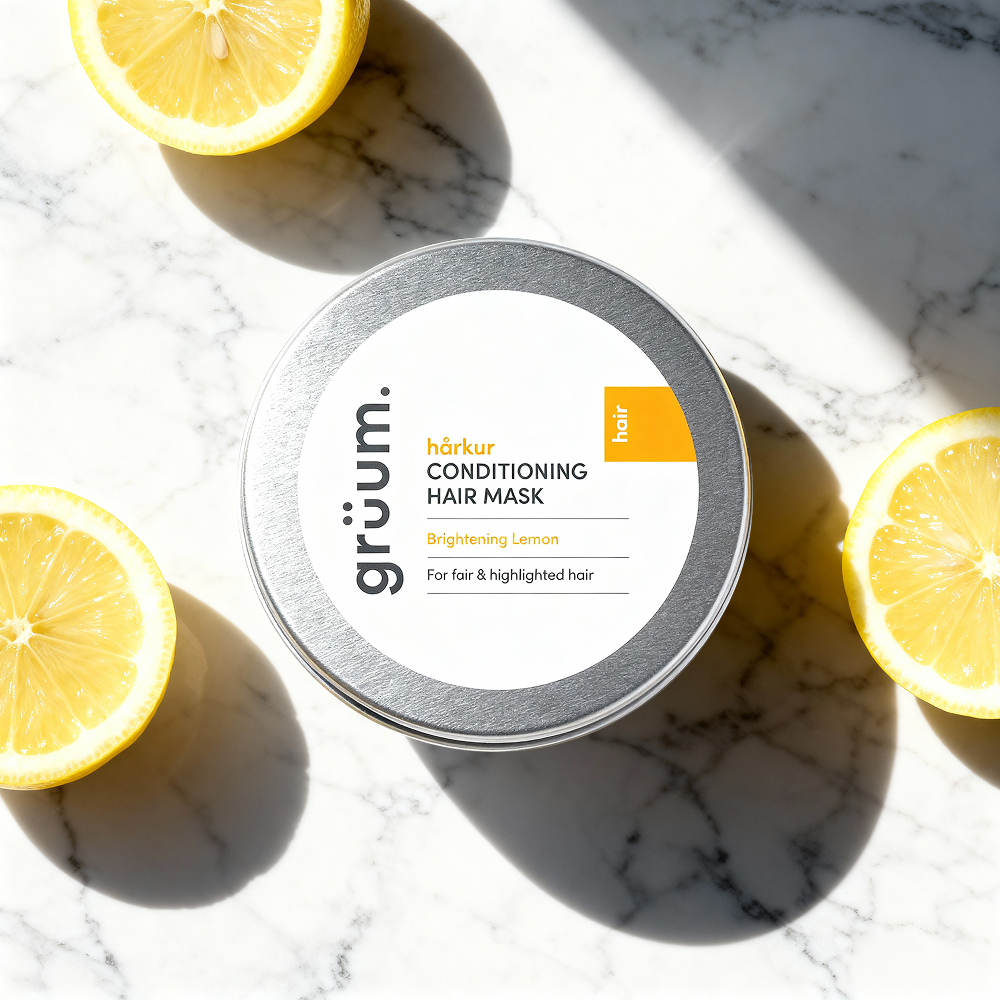 Hair mask with lemons on marble