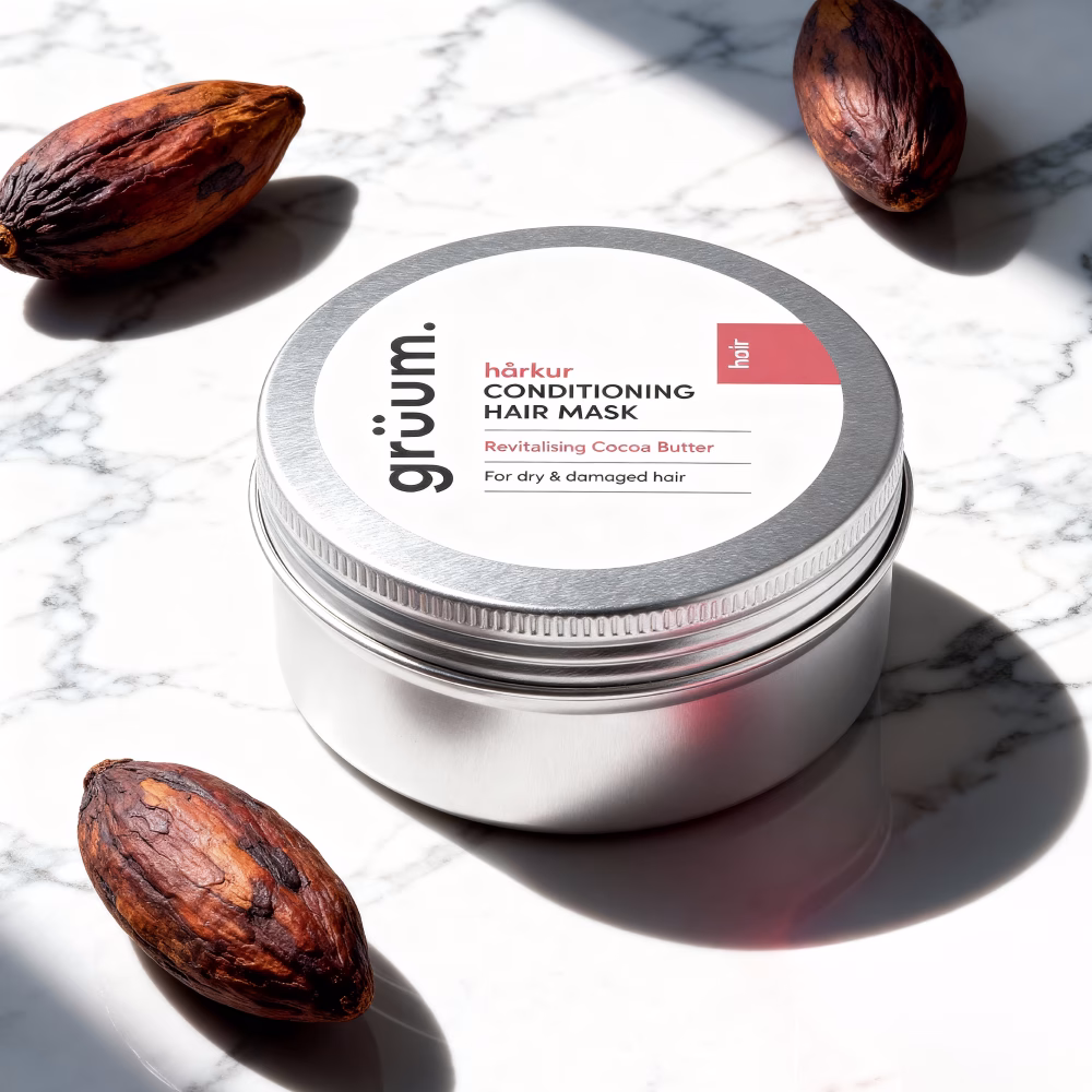 Hair mask with cocoa butter and beans