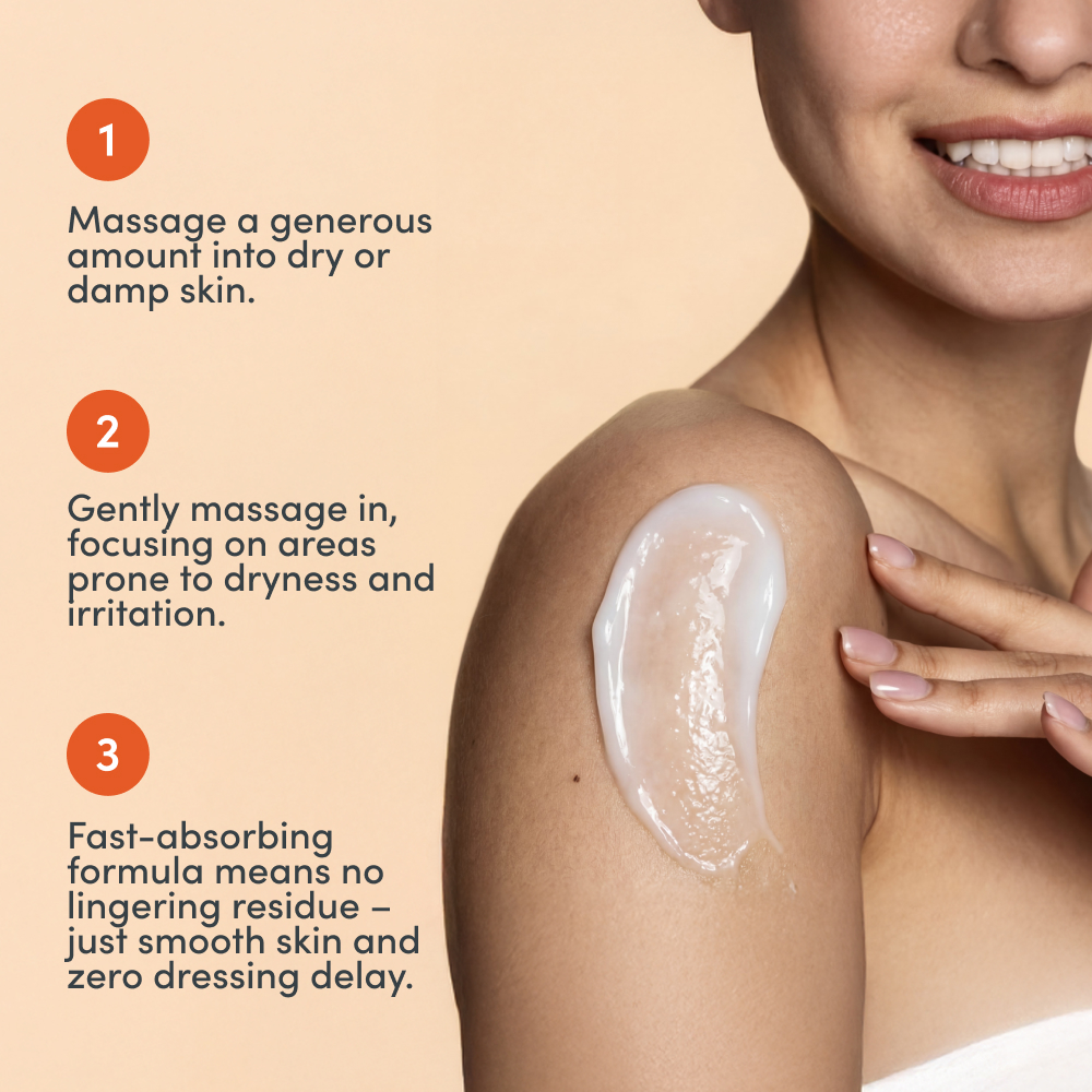 Steps to apply skin lotion on shoulder.