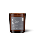 Brown soy wax candle with label