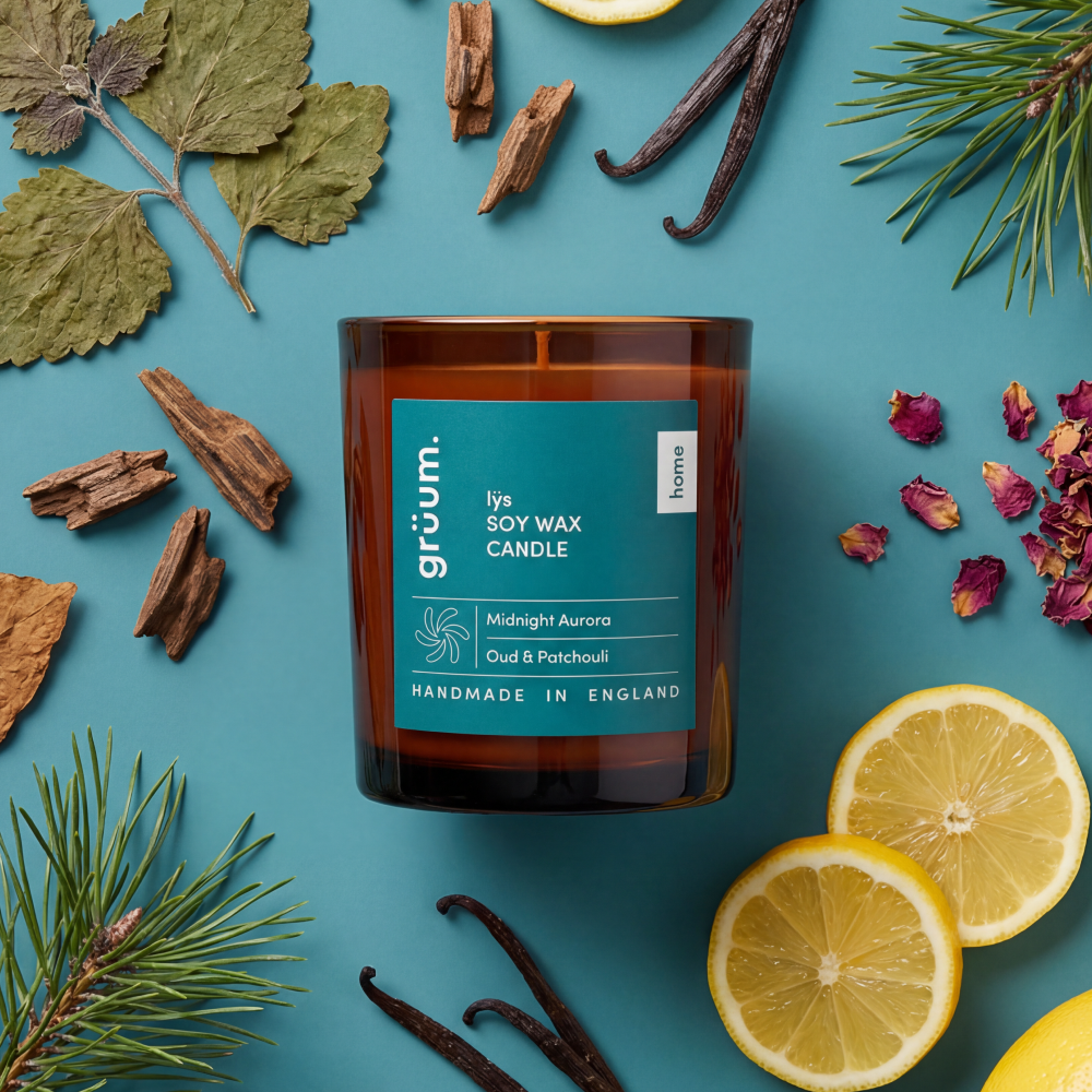 Soy wax candle with natural ingredients.