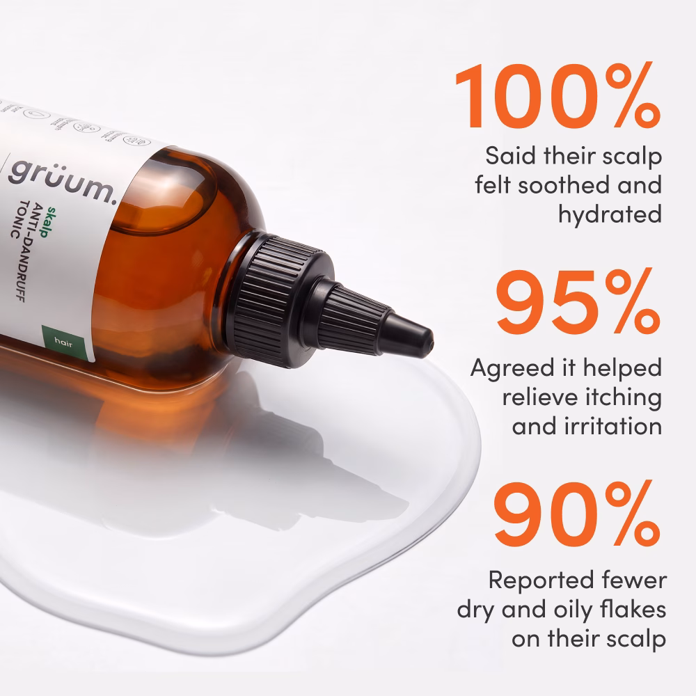 Amber dropper bottle of anti-dandruff scalp tonic